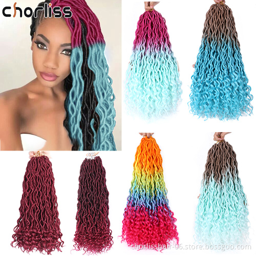Wholesale Faux Gypsy Locs Hair Deep Wave Braiding Hair With Curly Ends Crochet Goddess Locs Synthetic Braids Hair For Woman